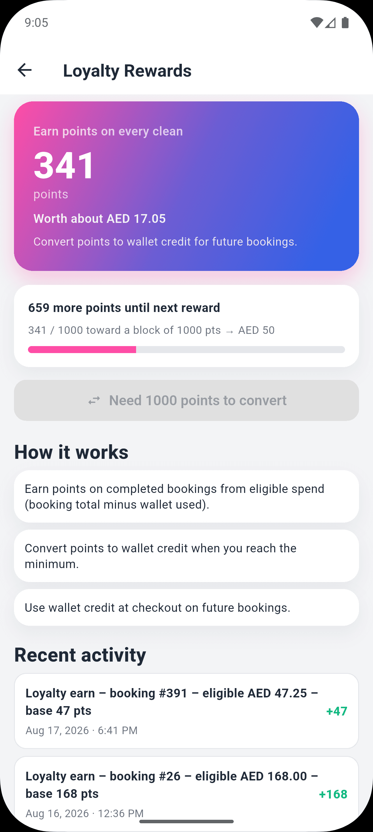 Heroes Zone mobile app loyalty rewards screen